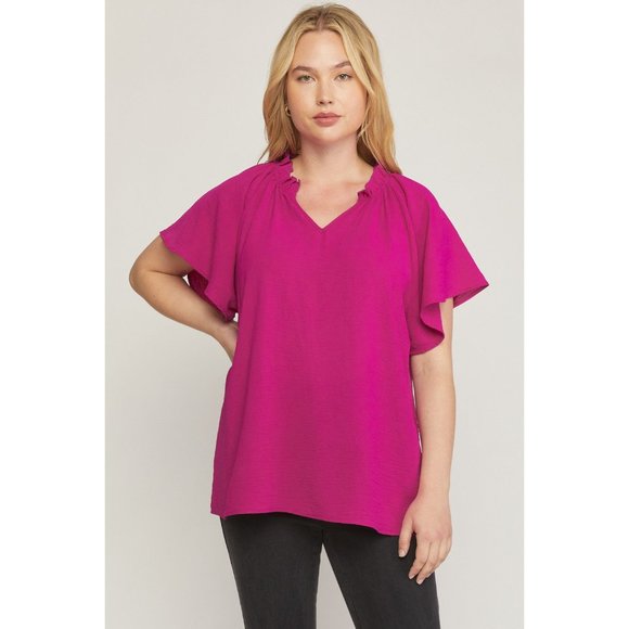 Entro Ruffled Flutter Sleeve Blouse, Magenta - Picture 2 of 7